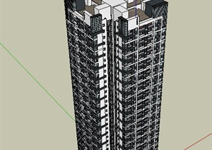 某高层蝶形户型住宅楼建筑设计SU(草图大师)模型