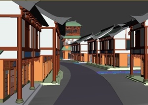 某中式风格旅游小镇商业街建筑设计3DMAX模型