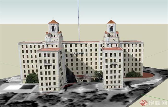 欧式某宾馆建筑设计SU模型(1)