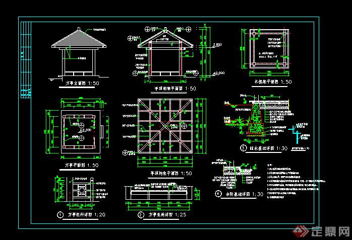 某中式木质方亭设计CAD图纸