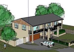 现代风格自建两层住宅建筑设计SU(草图大师)模型