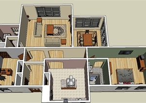 某现代大户型住宅空间设计SU(草图大师)模型