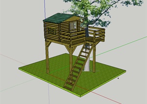 某木质观景屋设计SU(草图大师)模型素材