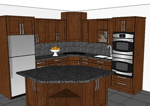 某室内居住厨房设计SU(草图大师)模型素材
