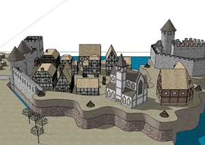 欧式某城堡住宅区住宅建筑设计SU(草图大师)模型