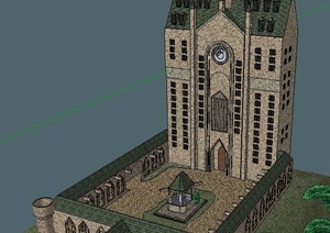 某地英式风格城堡建筑设计SU(草图大师)模型