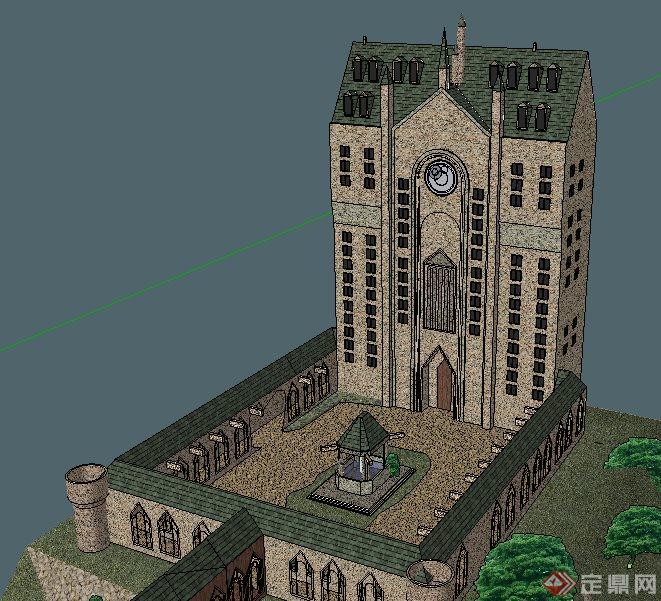 某地英式风格城堡建筑设计SU模型(2)