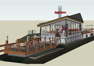 现代风格轮船造型餐饮商业建筑设计SU(草图大师)模型