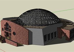 现代风格单层圆顶图书馆建筑设计SU(草图大师)模型