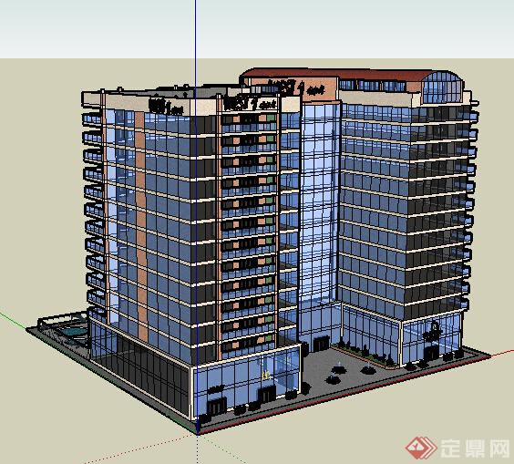 现代风格小高层玻璃外立面办公建筑设计su模型(1)