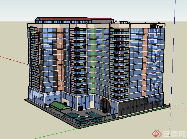 现代风格小高层玻璃外立面办公建筑设计su模型(2)