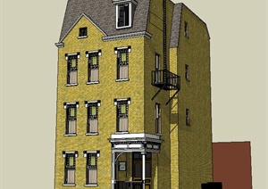 某现代风格四层家庭宾馆建筑设计SU(草图大师)模型