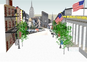美国街头商业商铺建筑设计SU(草图大师)模型