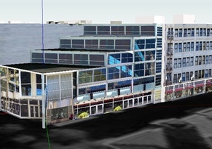 现代风格沿街五层商业建筑设计SU(草图大师)模型