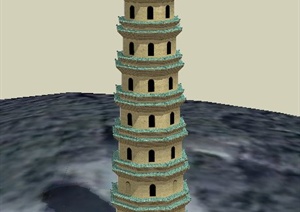 某九层塔楼建筑设计SU(草图大师)模型