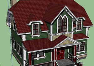 某混搭风格二层小别墅建筑设计SU(草图大师)模型