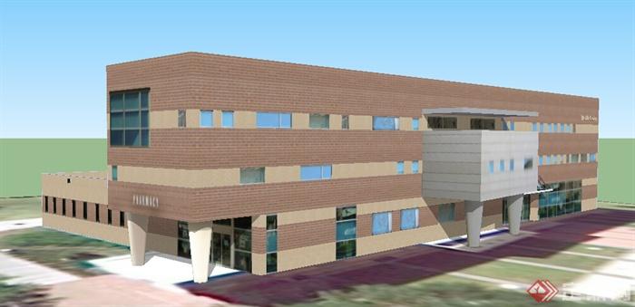 现代风格三层健康中心疗养建筑设计su模型(1)