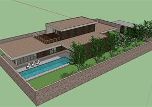 一栋私人住宅建筑设计SU(草图大师)模型