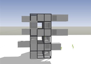欧式某模块组合式集装箱式建筑设计SU(草图大师)模型