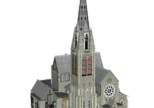 欧式风格沿街多层教堂建筑设计SU(草图大师)模型