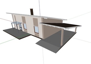 一栋单层住宅建筑设计SU(草图大师)模型（带车棚）