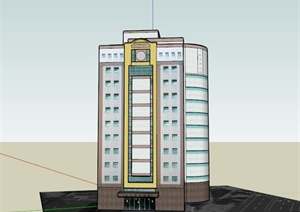 现代中式某地11层森林保育大楼建筑设计SU(草图大师)模型