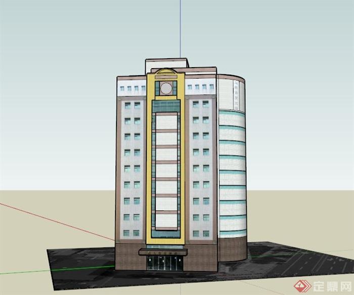 现代中式某地11层森林保育大楼建筑设计SU模型(1)