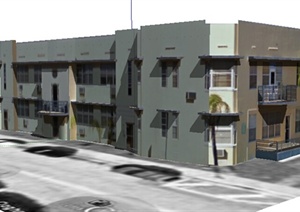 现代风格沿街两层住宅建筑设计SU(草图大师)模型