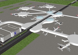某现代风格飞机场以及空港大道建筑设计SU(草图大师)模型