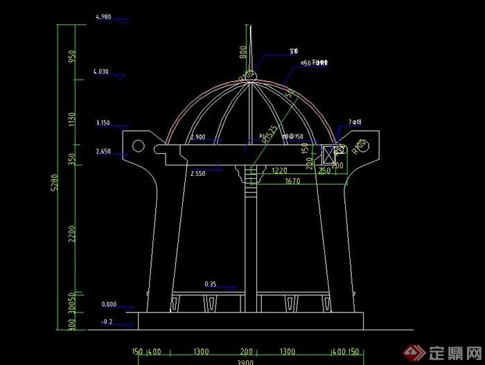 现代某圆形亭子设计施工CAD图(1)