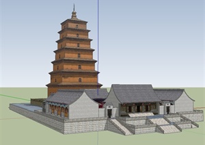 某中式风格寺庙、塔楼建筑设计SU(草图大师)模型