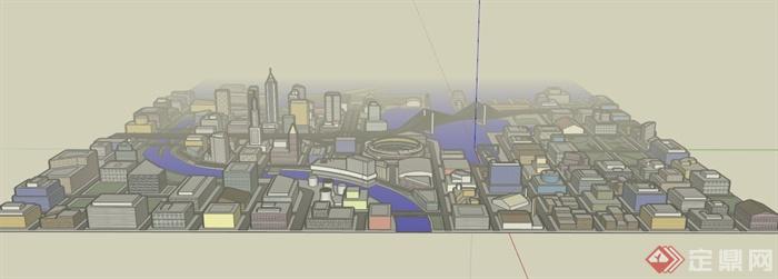 美式某城市建筑景观规划设计SU模型(1)