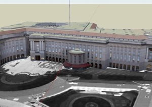 美式总统的官邸建筑设计SU(草图大师)模型