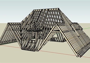 某建筑屋顶木制结构SU(草图大师)模型