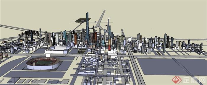 现代某城市住宅和办公建筑设计SU模型(1)