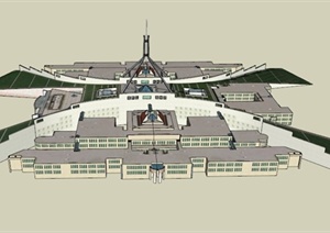 某美式x形国家会议厅设计SU(草图大师)模型