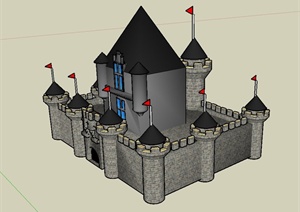 某古欧式城堡建筑设计SU(草图大师)模型1