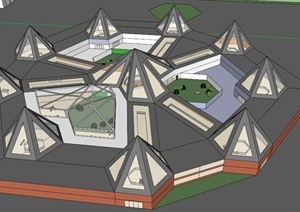 现代某大圆形植物室建筑设计SU(草图大师)模型