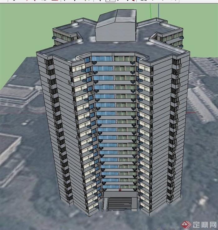 某蝶形住宅楼建筑设计SU模型(1)