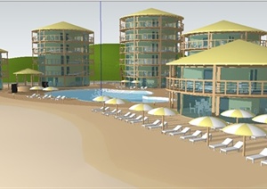 某现代风格度假酒店建筑景观设计SU(草图大师)模型