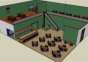 某现代风格娱乐餐饮空间室内设计SU(草图大师)模型
