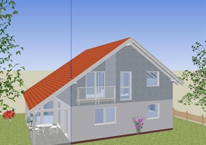 美式某两层阁楼式住宅建筑设计SU(草图大师)模型