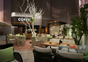 现代某城市咖啡厅室内装修装饰设计3DMAX模型