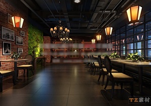 某欧式简约风格咖啡厅室内装修装饰设计3DMAX模型