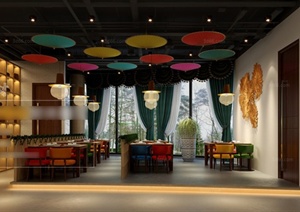 某东南亚风格咖啡厅室内装修装饰设计3DMAX模型