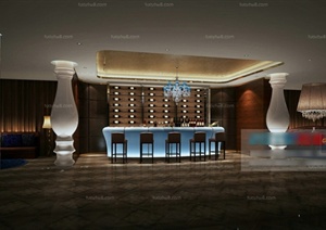 某城市现代风格酒吧室内装修装饰设计3DMAX模型