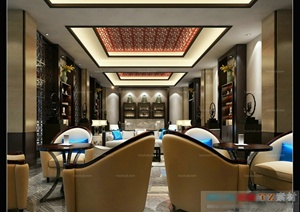 某现代中式酒吧室内装修装饰设计3DMAX模型