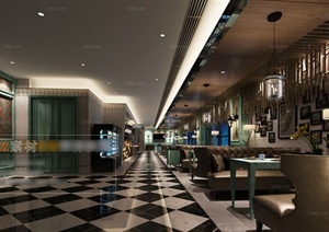 某城市美式风格咖啡厅室内装修装饰设计3DMAX模型