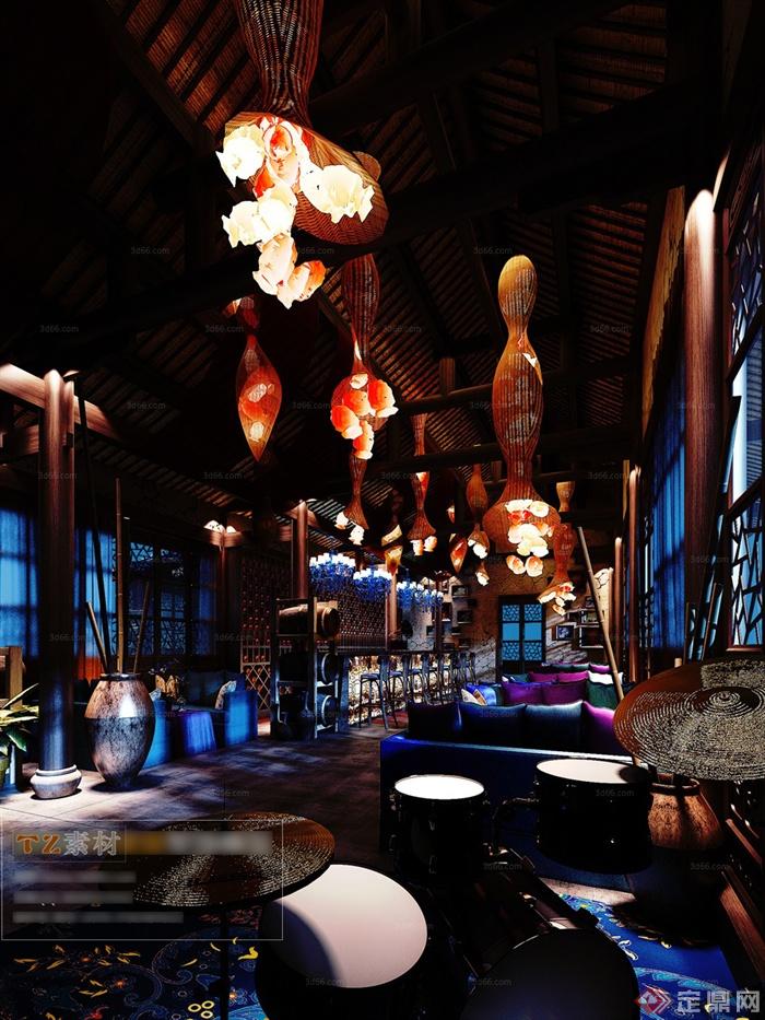 某东南亚风格酒吧室内装修装饰设计3DMAX模型