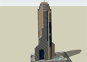 欧式某高层塔形办公建筑设计SU(草图大师)模型